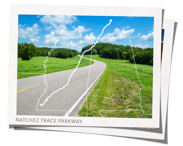 Scenic road Natchez Trace Parkway on a sunny day