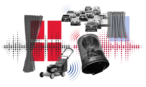graphic of traffic and lawnmower noises