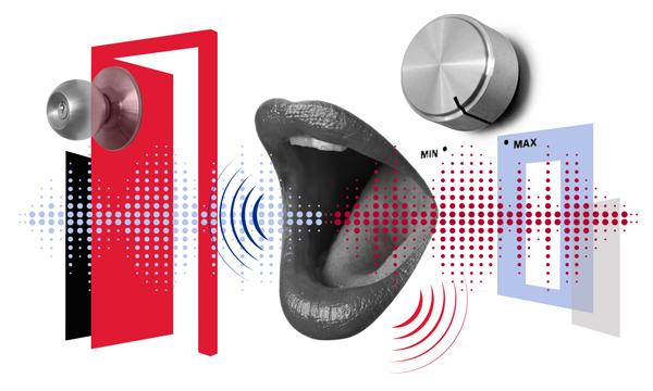 graphic of door, voice and stereo sounds