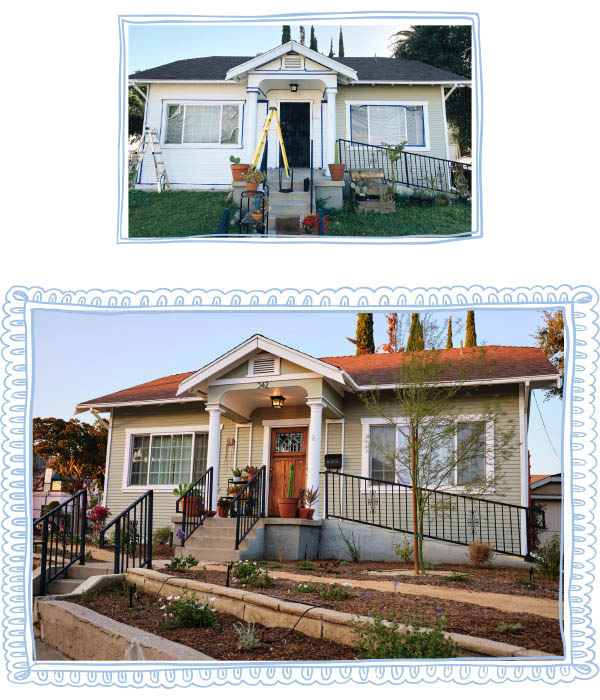 composite image of before and after renovation of front of home