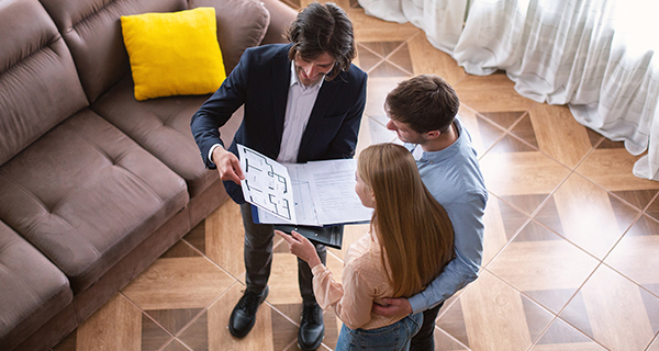couple looking at floorplan
