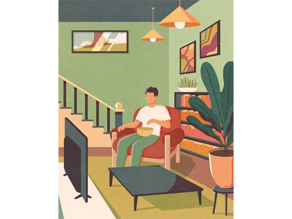 illustration young man watching tv