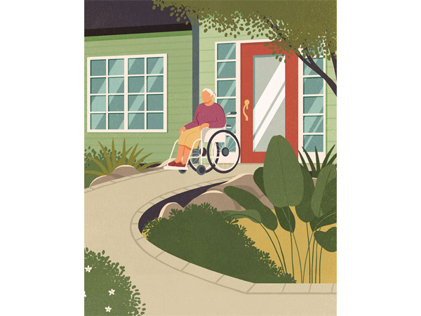illustration of elderly woman sitting in wheelchair