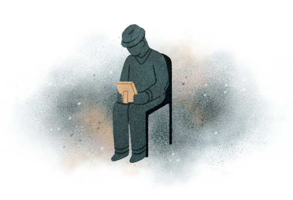 illustration of person sitting in a chair staring at framed picture