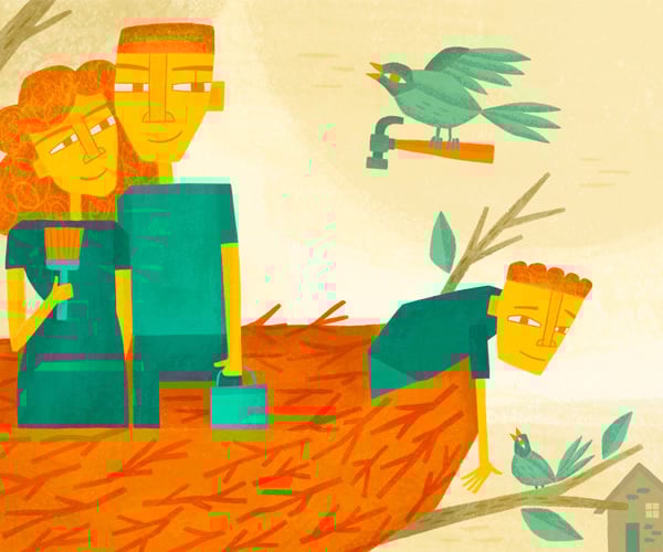 illustration of family on a boat