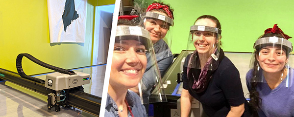 Flowfold's industrial cutting machine and members of the production team