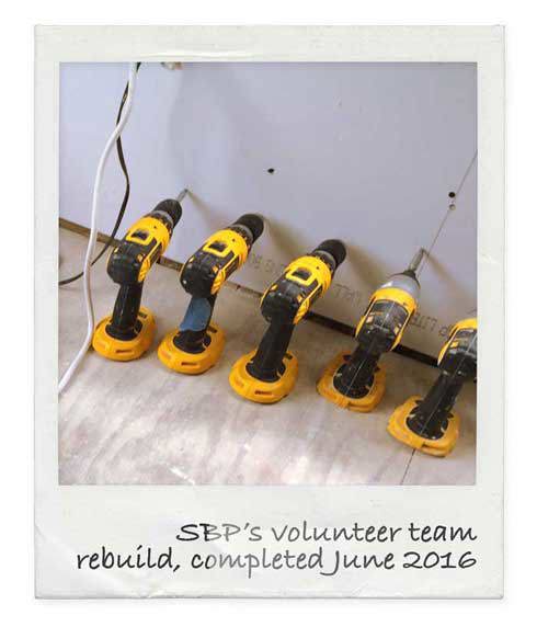 Hand drills lined up for use in rebuild project. 